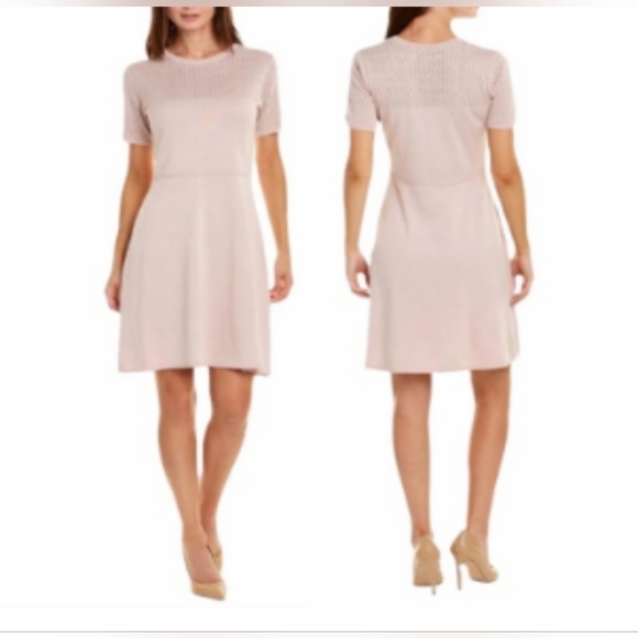 NWT JULIA JORDAN Blush Pink Short Sleeve Scoop Neck Crochet Detail Dress (14) - Picture 2 of 11